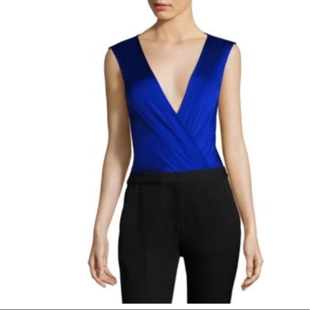 NWT Diane Von Furstenberg DVF Lala Plunge Blue Bodysuit Size Medium